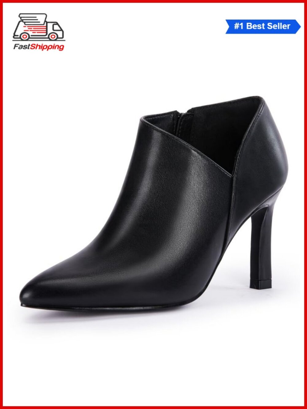✨ Coutgo Pointed Toe V Cut Ankle Boots Kitten Heel Side Zip Faux Leather &